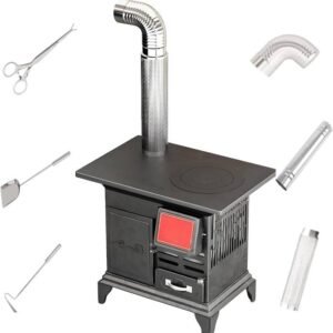 Stufa cucina a legna in ghisa con kit tubi e accessori